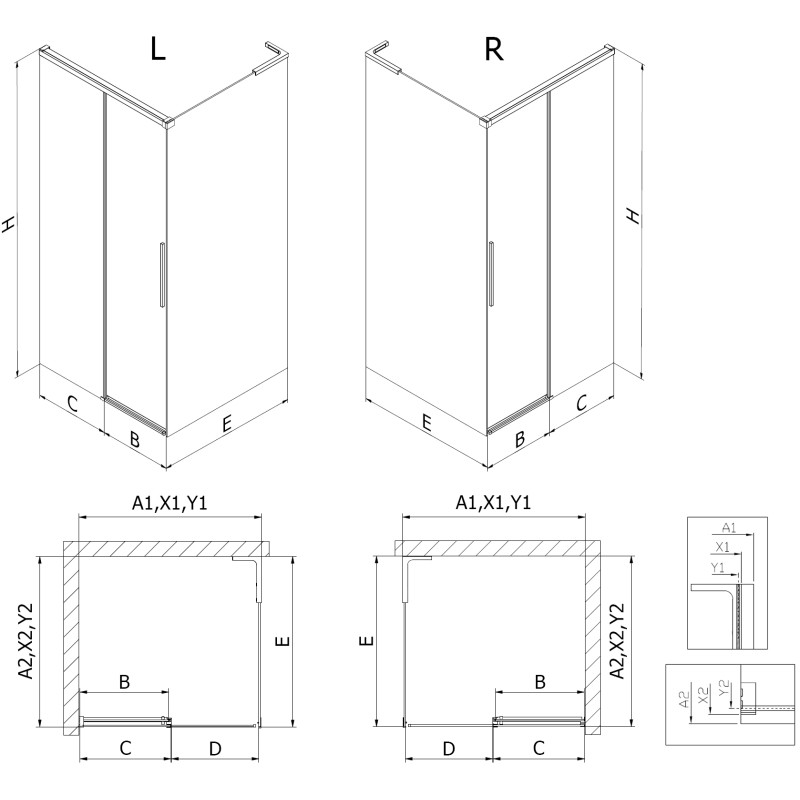 Mexen Rox L 120 x 95 cm-es, átlátszó, arany keretes tolóajtós zuhanykabin - 8C2L-120-095-50-00