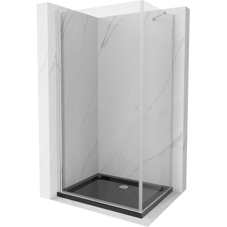 Mexen Pretoria cabină de duș cu ușă batantă 100 x 90 cm, transparent, crom + cadă Flat, negru - 852-100-090-01-00-4070