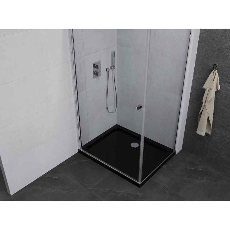 Mexen Pretoria zuhanykabinák 100 x 90 cm, átlátszó, króm + Flat zuhanytálca, fekete - 852-100-090-01-00-4070