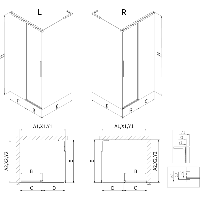 Mexen Rox L cabină de duș glisantă 110 x 100 cm, transparentă, gri pistol periat - 8C2L-110-100-66-00