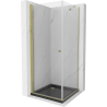 Mexen Pretoria cabina de duș batantă 80 x 80 cm, transparentă, aurie + cadă de duș Flat, neagră - 852-080-080-50-00-4070G