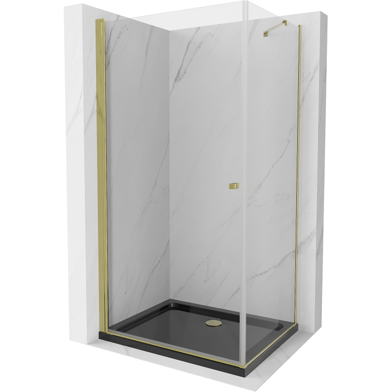 Mexen Pretoria cabină de duș batantă 80 x 100 cm, transparentă, aurie + cadă Flat, neagră - 852-080-100-50-00-4070G