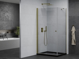 Mexen Pretoria cabina de duș pliabilă 90 x 70 cm, transparentă, aurie + cadă Flat, neagră - 852-090-070-50-00-4070G