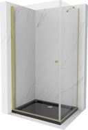 Mexen Pretoria 90 x 100 cm-es nyitható zuhanykabin, átlátszó, arany + Flat fekete zuhanytálca - 852-090-100-50-00-4070G