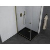 Mexen Pretoria 100 x 80 cm-es nyíló zuhanykabin, átlátszó, arany + Flat zuhanytálca, fekete - 852-100-080-50-00-4070G