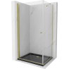 Mexen Pretoria cabină de duș cu ușă batantă 100 x 90 cm, transparentă, auriu + cadă de duș Flat, negru - 852-100-090-50-00-4070G