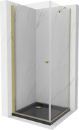 Mexen Pretoria cabină de duș batantă 100 x 100 cm, transparent, auriu + cadă Flat, negru - 852-100-100-50-00-4070G