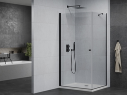 Mexen Pretoria cabină de duș cu balamale 70 x 120 cm, Transparent, Neagră + cadă pentru duș Flat - 852-070-120-70-00-4010B