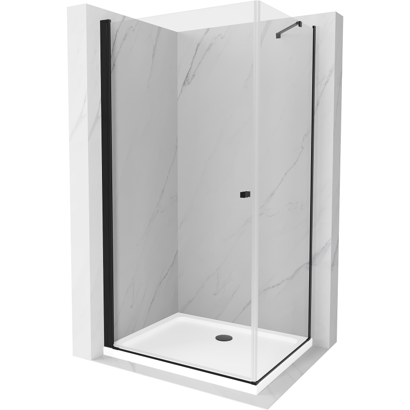 Mexen Pretoria cabină de duș cu balamale 100 x 90 cm, Transparent, Neagră + cadă pentru duș Flat - 852-100-090-70-00-4010B