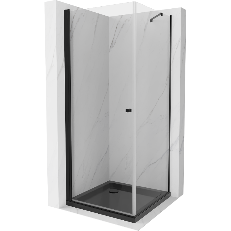 Mexen Pretoria cabină de duș cu balamale 70 x 70 cm, transparentă, neagră + cadă de duș Flat, neagră - 852-070-070-70-00-4070B