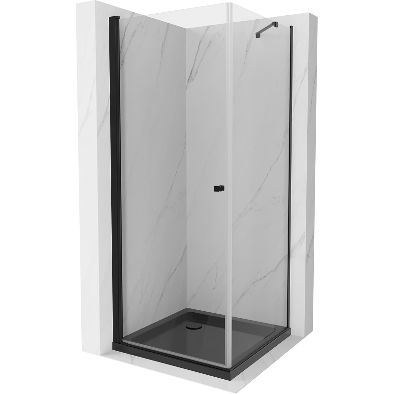 Mexen Pretoria nyílóajtós zuhanykabin 70 x 70 cm, Átlátszó, Fekete + zuhanytálca Flat, Fekete - 852-070-070-70-00-4070B