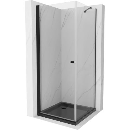 Mexen Pretoria cabină de duș cu balamale 70 x 70 cm, transparentă, neagră + cadă de duș Flat, neagră - 852-070-070-70-00-4070B