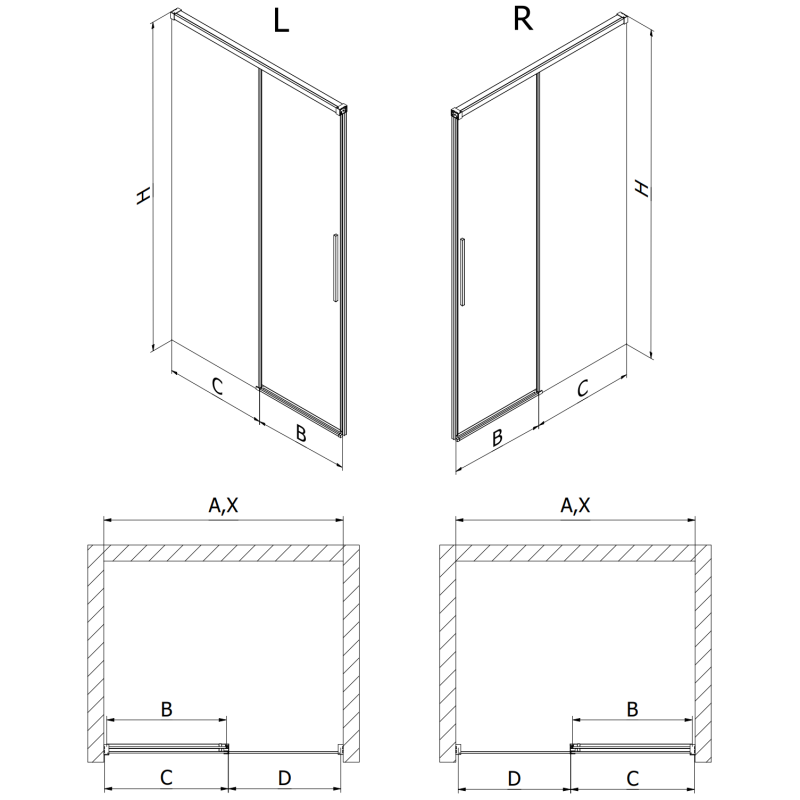 Mexen Rox uși de duș glisante 125 cm, transparente, nichel periat - 8C2-125-000-97-00