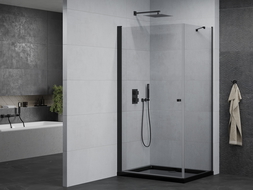 Mexen Pretoria cabină de duș pivotantă 80 x 70 cm, transparentă, neagră + cadă Flat, neagră - 852-080-070-70-00-4070B