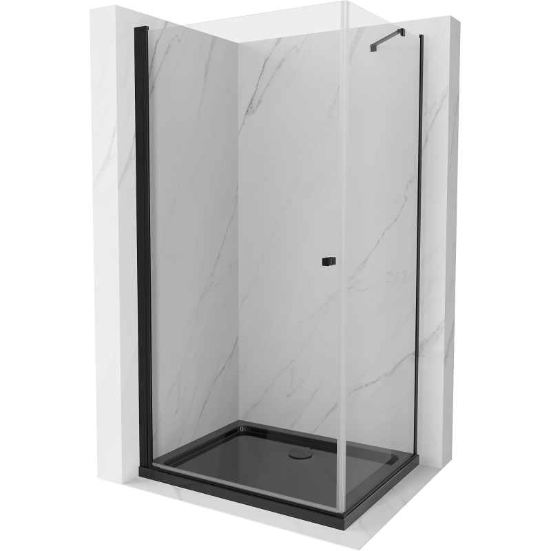 Mexen Pretoria cabină de duș cu ușă batantă 80 x 100 cm, transparentă, neagră + cadă de duș Flat, neagră - 852-080-100-70-00-40?