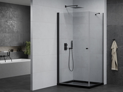 Mexen Pretoria cabină de duș cu ușă batantă 100 x 90 cm, transparent, negru + cadă Flat, negru - 852-100-090-70-00-4070B