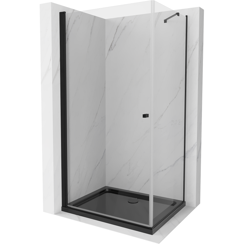 Cabină de duș Mexen Pretoria cu uși pivotante 100 x 110 cm, transparent, negru + cadă Flat, neagră - 852-100-110-70-00-4070B