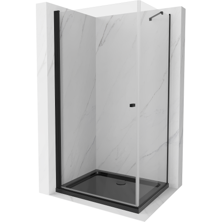 Cabină de duș Mexen Pretoria cu uși pivotante 100 x 110 cm, transparent, negru + cadă Flat, neagră - 852-100-110-70-00-4070B