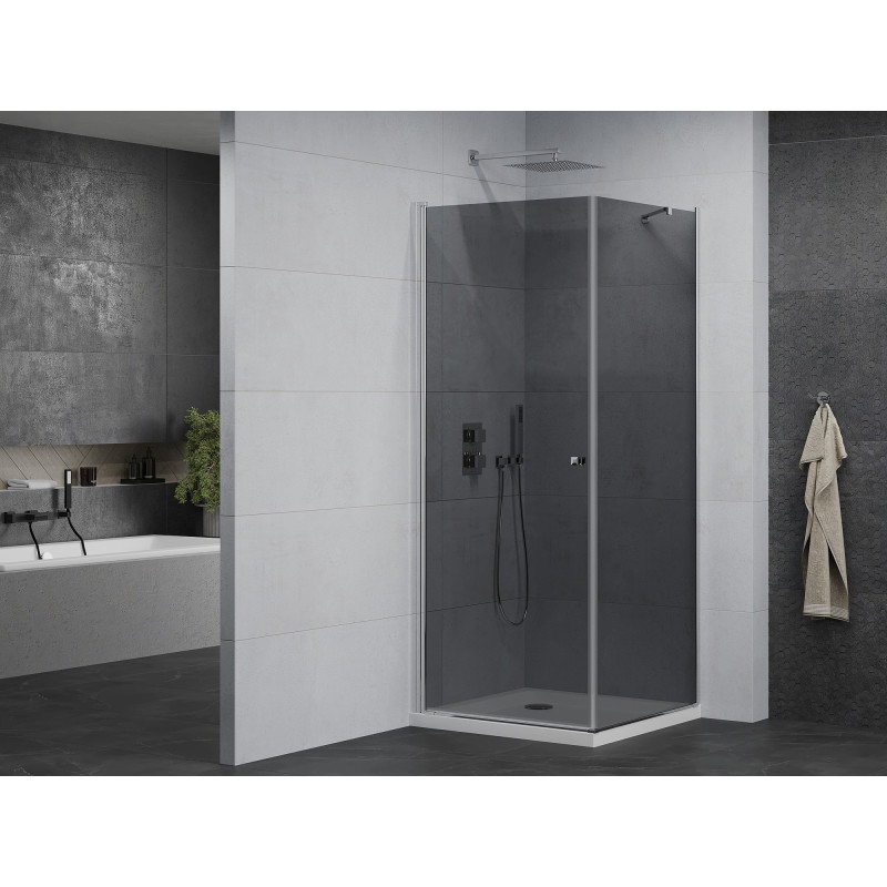 Mexen Pretoria cabina de duș cu uși batante 70 x 70 cm, grafit, crom + tăviță Flat - 852-070-070-01-40-4010