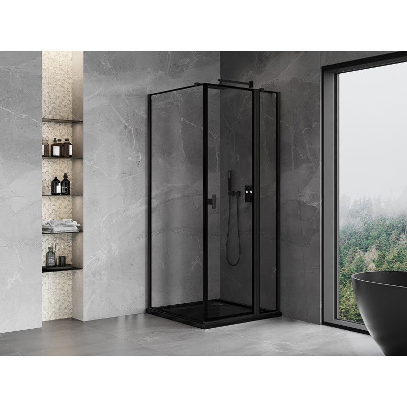 Mexen Mist T cabină de duș cu deschidere dreapta 80 x 80 cm, ramă neagră, negru - 8A4T-080-080-70-70-P