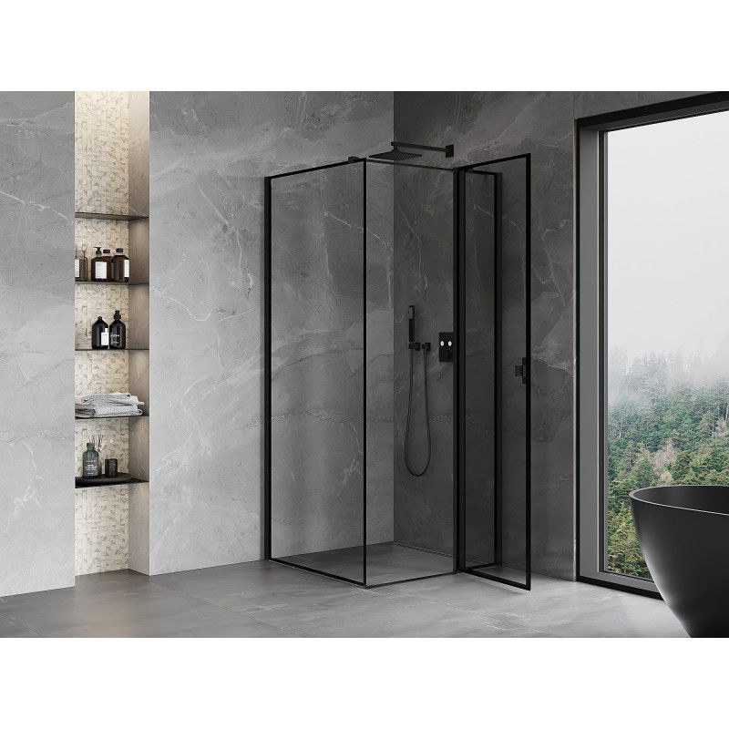 Mexen Mist T cabină de duș pivotantă dreapta 110 x 110 cm, cadru negru, negru - 8A4T-110-110-70-70-P