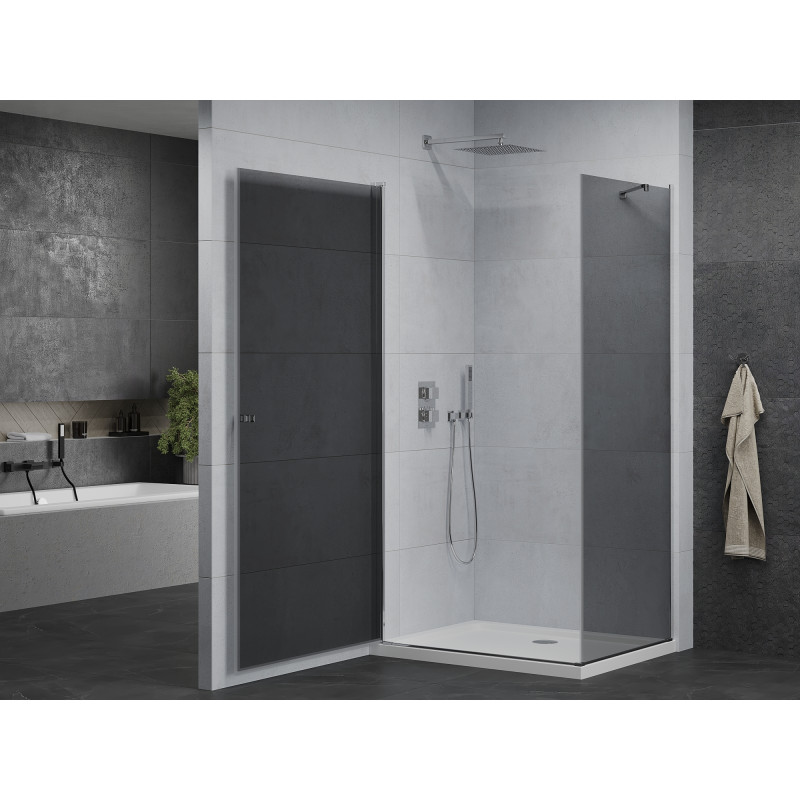 Mexen Pretoria cabină de duș cu ușă batantă 90 x 70 cm, grafit, crom + cadă Flat - 852-090-070-01-40-4010