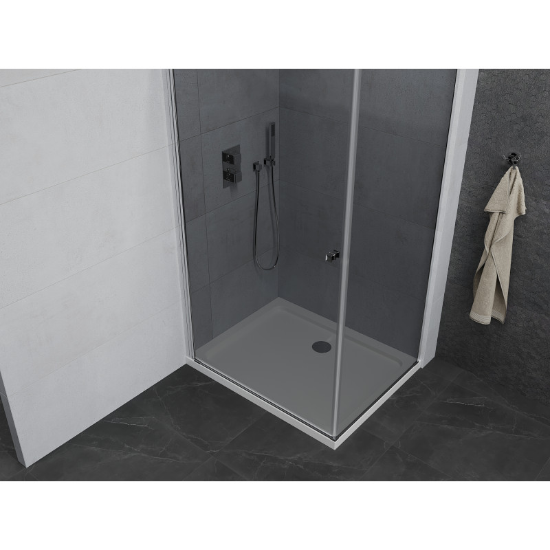 Mexen Pretoria cabină de duș cu ușă batantă 90 x 70 cm, grafit, crom + cadă Flat - 852-090-070-01-40-4010