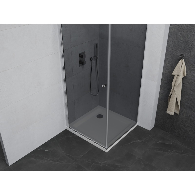 Mexen Pretoria cabina de duș pivotantă 80 x 80 cm, grafit, crom + cădiță Flat - 852-080-080-01-40-4010