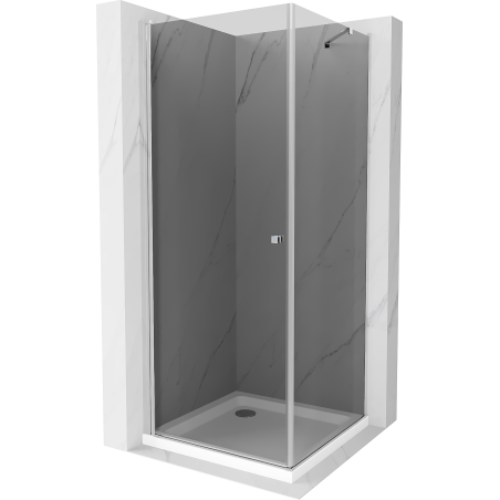 Mexen Pretoria cabină de duș cu deschidere 90 x 90 cm, grafit, crom + cadă Flat - 852-090-090-01-40-4010