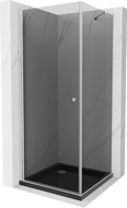 Mexen Pretoria cabină de duș cu balamale 70 x 70 cm, grafit, Crom + cadă pentru duș Flat, Neagră - 852-070-070-01-40-4070