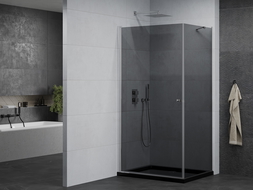 Mexen Pretoria nyílóajtós zuhanykabin 70 x 100 cm, Sötétszürke, Króm + zuhanytálca Flat, Fekete - 852-070-100-01-40-4070