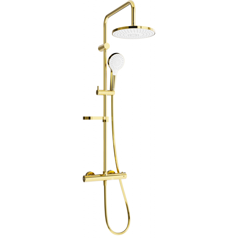 Mexen KX05 set de duș cu pară de tip ploaie și baterie termostatică, Auriu/Alb - 771500591-50