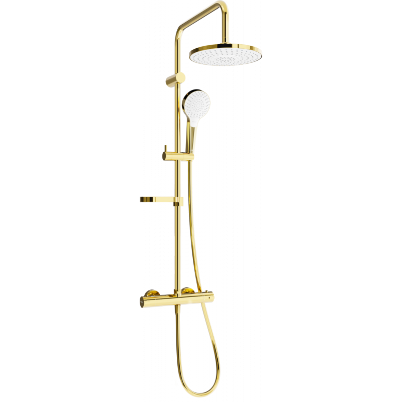 Mexen KX05 set de duș montat pe suprafață cu duș de tavan și baterie termostatică, auriu/alb - 771500591-50