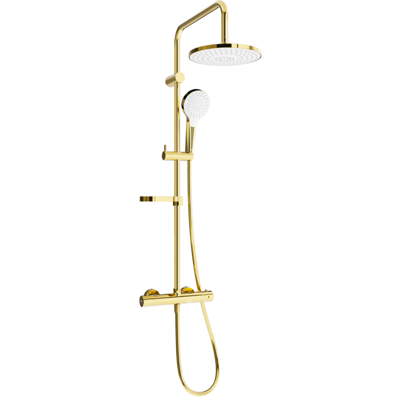 Mexen KX05 set de duș montat pe suprafață cu efect de ploaie și baterie termostatică, aur/alb - 771500591-50