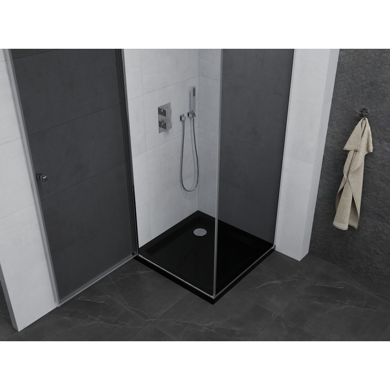 Mexen Pretoria cabina de duș batantă 80 x 80 cm, grafit, crom + cadă de duș Flat, negru - 852-080-080-01-40-4070