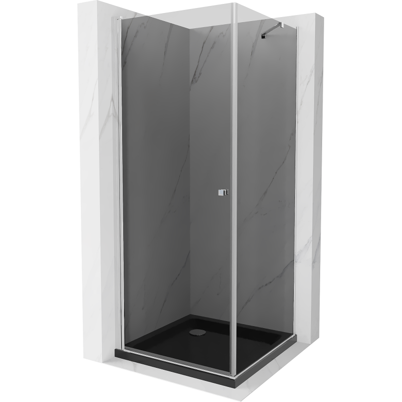 Mexen Pretoria cabină de duș cu uși batante 90 x 90 cm, grafit, crom + cadă de duș Flat, negru - 852-090-090-01-40-4070