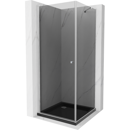 Mexen Pretoria cabină de duș cu uși batante 90 x 90 cm, grafit, crom + cadă de duș Flat, negru - 852-090-090-01-40-4070
