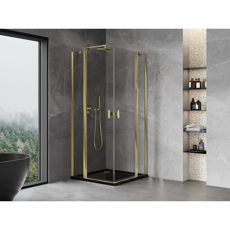 Mexen Mist Duo cabină de duș cu ușă pivotantă 95 x 95 cm, transparent, auriu - 8A4-095-095-50-00