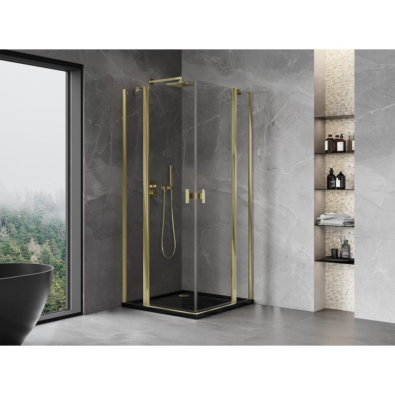 Mexen Mist Duo cabină de duș cu prag 105 x 105 cm, transparent, auriu - 8A4-105-105-50-00
