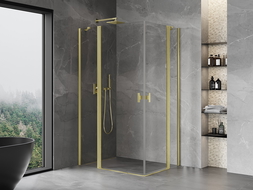Cabină de duș cu balamale Mexen Mist Duo 100 x 80 cm, transparentă, auriu periat - 8A4-100-080-55-00