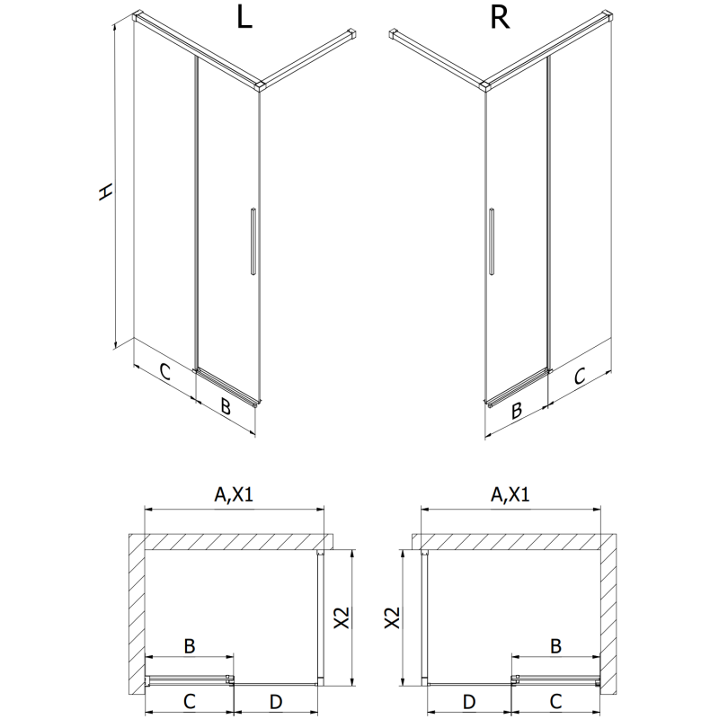 Mexen Rox perete de duș Walk-in stânga 80 x 200 cm, cadru negru 8 mm, negru - 8C2-080-003-70-70-L
