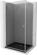 Mexen Pretoria cabină de duș cu balamale 80 x 90 cm, grafit, Crom + cadă pentru duș Flat, Neagră - 852-080-090-01-40-4070