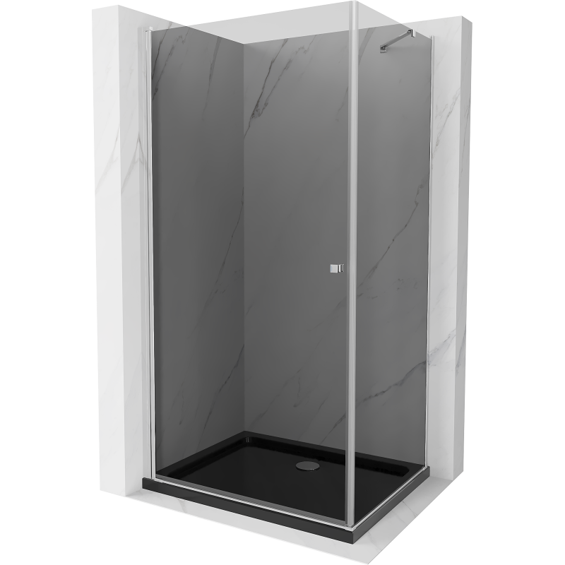 Mexen Pretoria nyílóajtós zuhanykabin 70 x 100 cm, Sötétszürke, Króm + zuhanytálca Flat, Fekete - 852-070-100-01-40-4070