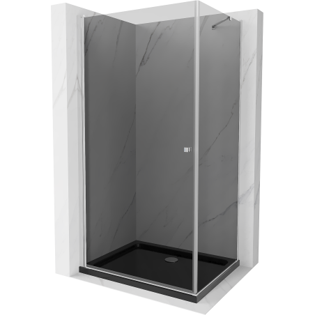 Mexen Pretoria nyílóajtós zuhanykabin 70 x 90 cm, Sötétszürke, Króm + zuhanytálca Flat, Fekete - 852-070-090-01-40-4070