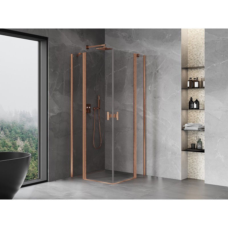 Mexen Mist Duo cabină de duș pivotantă 105 x 105 cm, transparent, cupru periat - 8A4-105-105-65-00