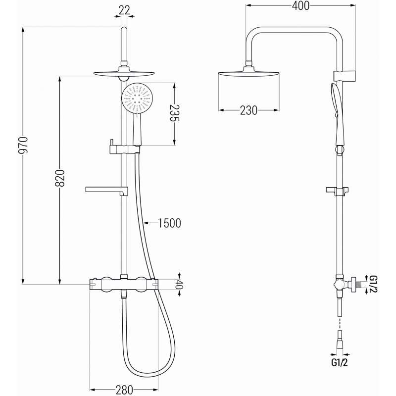 Mexen KX33 set de duș de suprafață cu coloană de duș și baterie termostatică, alb/crom - 771503391-21