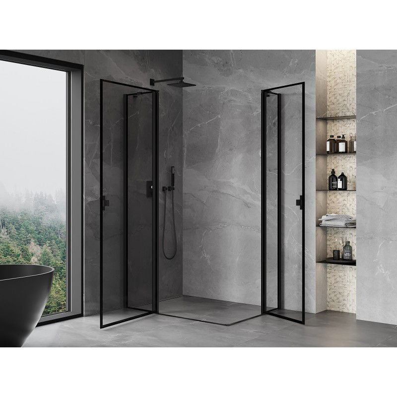 Mexen Mist Duo cabină de duș pivotantă 115 x 105 cm, cadru negru, negru - 8A4-115L-105P-70-70