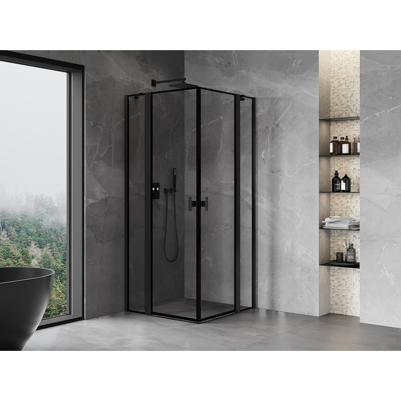 Mexen Mist Duo nyíló zuhanykabin 115 x 115 cm, fekete keret, fekete - 8A4-115L-115P-70-70
