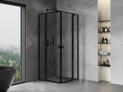 Mexen Mist Duo nyíló zuhanykabin 115 x 115 cm, fekete keret, fekete - 8A4-115L-115P-70-70