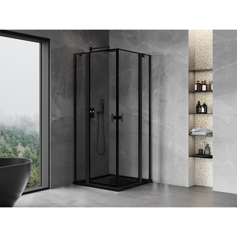 Mexen Mist Duo cabină de duș cu deschidere 115 x 115 cm, ramă neagră, neagră - 8A4-115L-115P-70-70